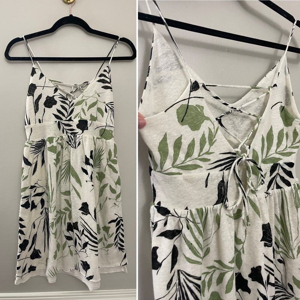 For Days Linen Blend Beach Travel Resortwear Tie Back‎ Dress Small